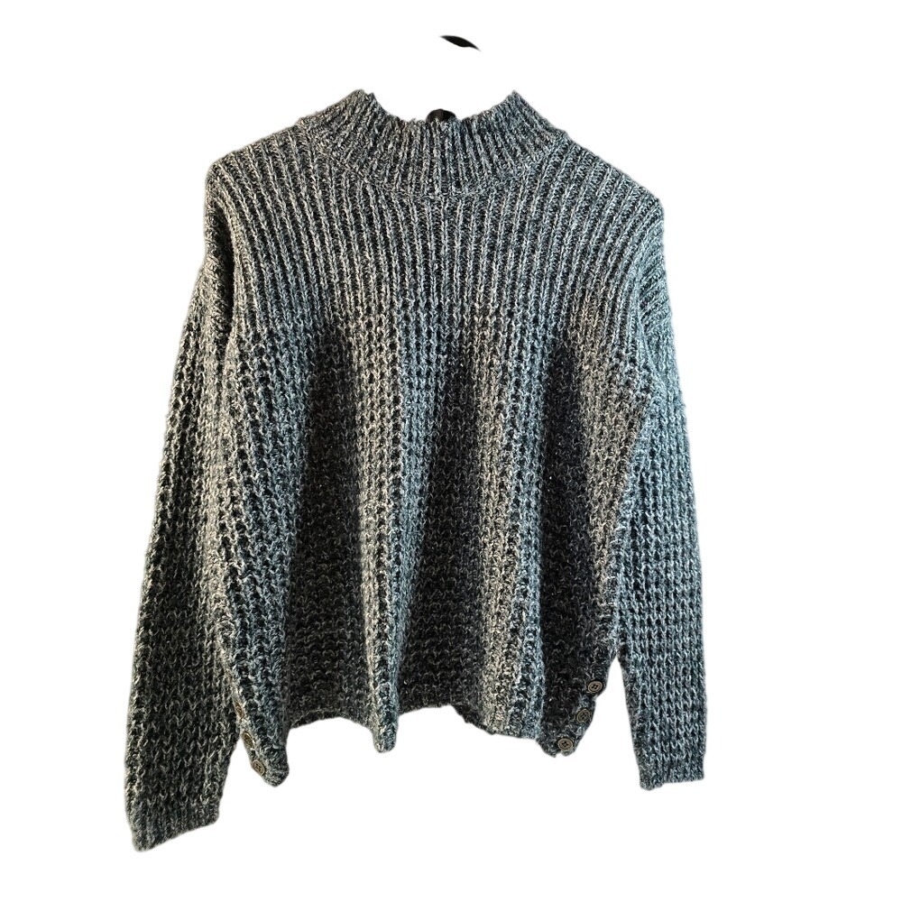 Maurices Womens XL Gray Marled Ribbed Mock Neck Sweater‎ Side Button Detail